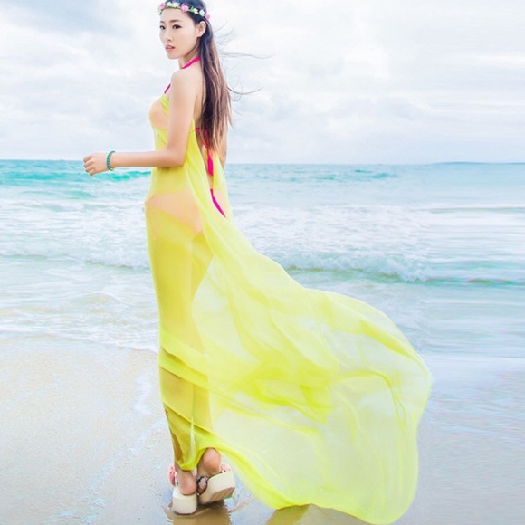 neon yellow beach cover ups